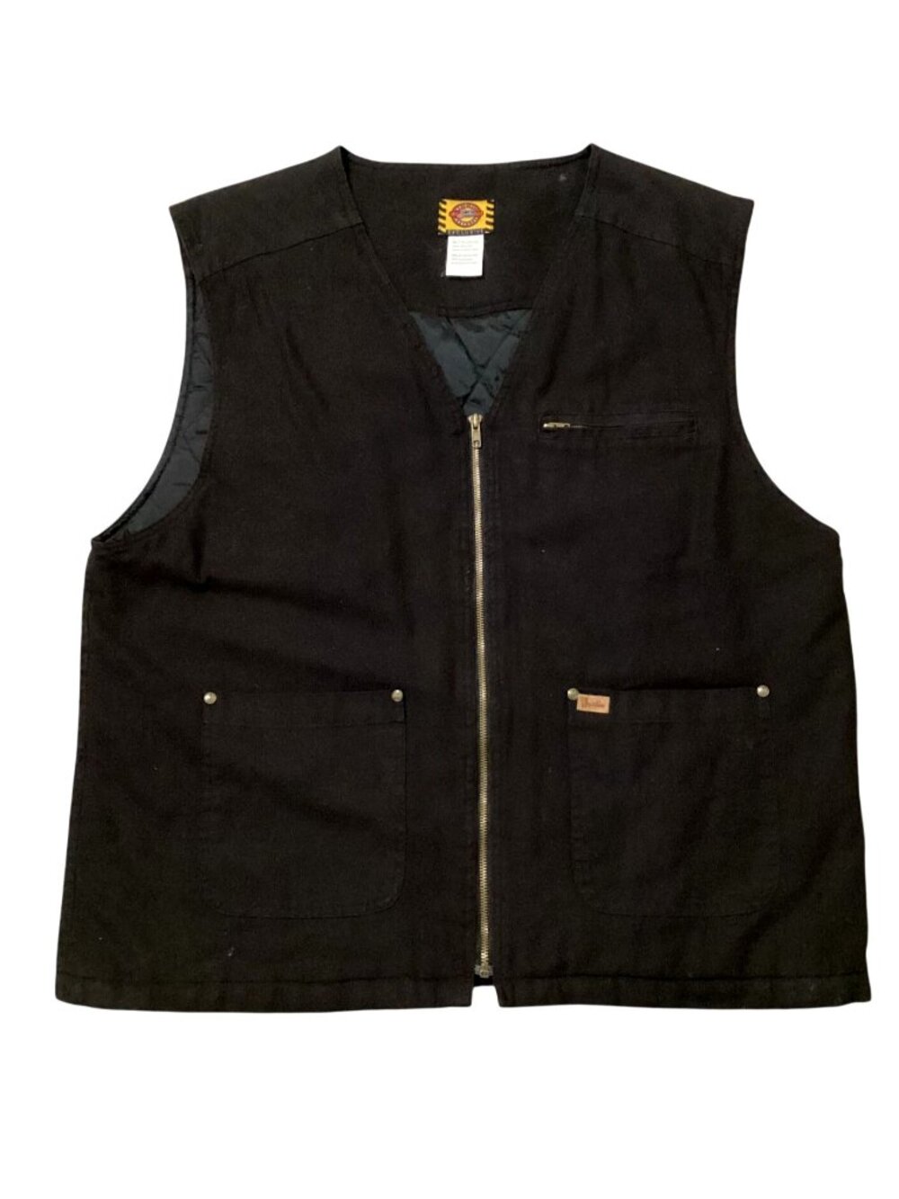 Justin Men's Black Heavy Cotton Canvas Vest 2XL Quilted Lining Zipper w Pockets